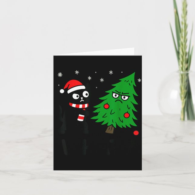 Carte Funny Cute Black Cat What Jamas Christmas Tree Cos (Devant)