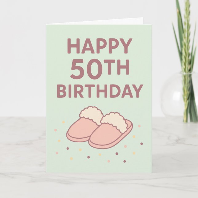 Carte Funny Cute Granny Slippers Happy 50th BDay Card (Devant)