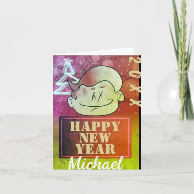 Carte Funny Cute Little Cartoon Boy Happy New Year T Shi (Devant)