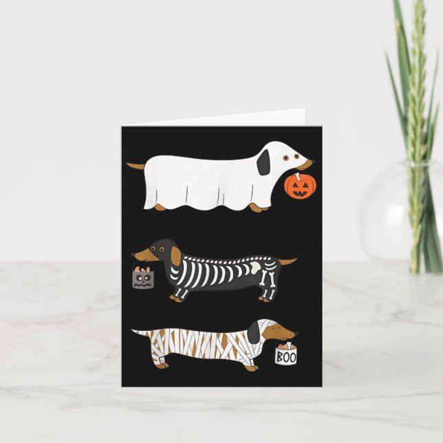 Carte Funny Dachshund Ghost Halloween Saison Soky Weenie (Devant)