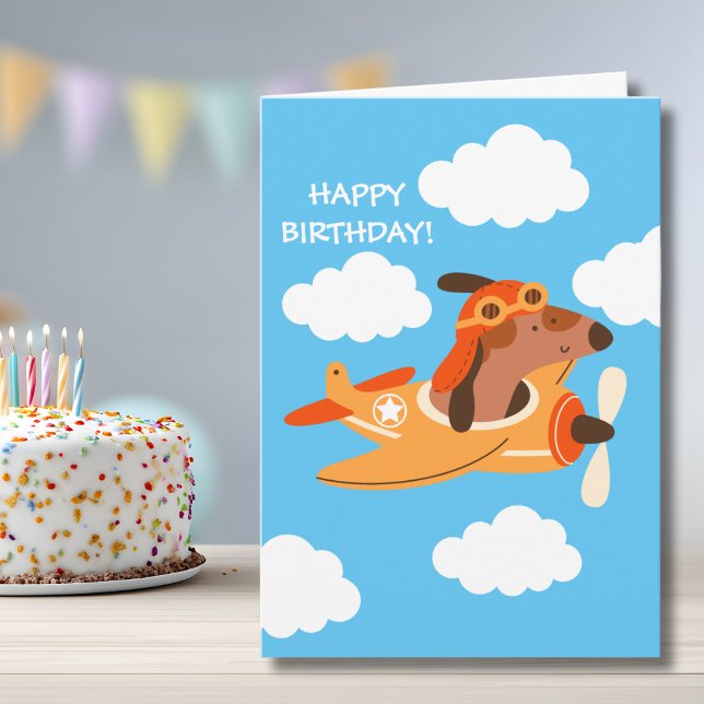 Carte Funny Dog Pilot Flying Airplane Boy Birthday (Créateur téléchargé)
