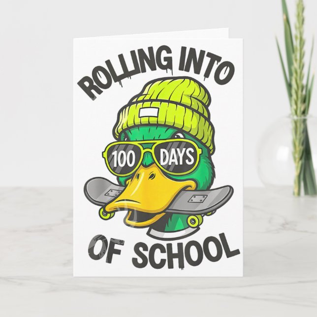 Carte Funny Duck Skateboard 100 Days Of School Outfit  (Devant)