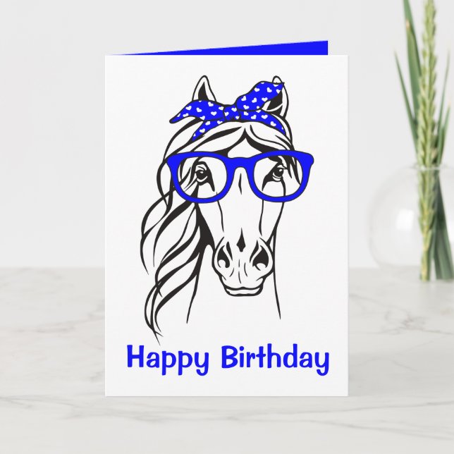 Carte Funny Equestrian Blue Western Cute Horse Birthday  (Devant)