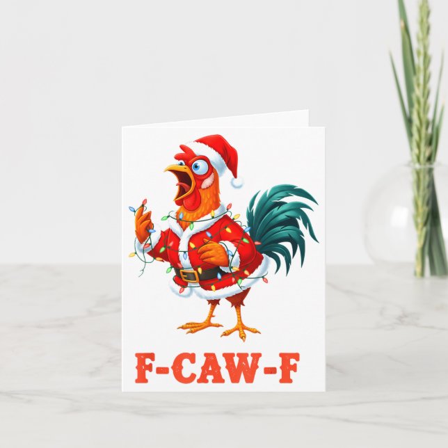 Carte Funny F-caw-f Chicken Humor Santa Rooster Christma (Devant)