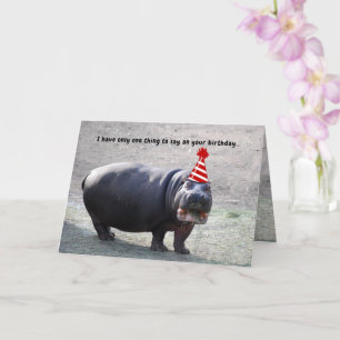 Carte Funny Fat Hippo with Hat Animal Happy Birthday