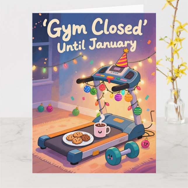 Carte Funny Fitness Christmas Card Gym Closed Until (Fleur jaune)