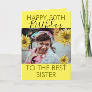 Carte Funny Fleuri Jaune Soeur photo 50e anniversaire