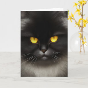 Carte Funny Fluffeux noir Perse noir chaton visage