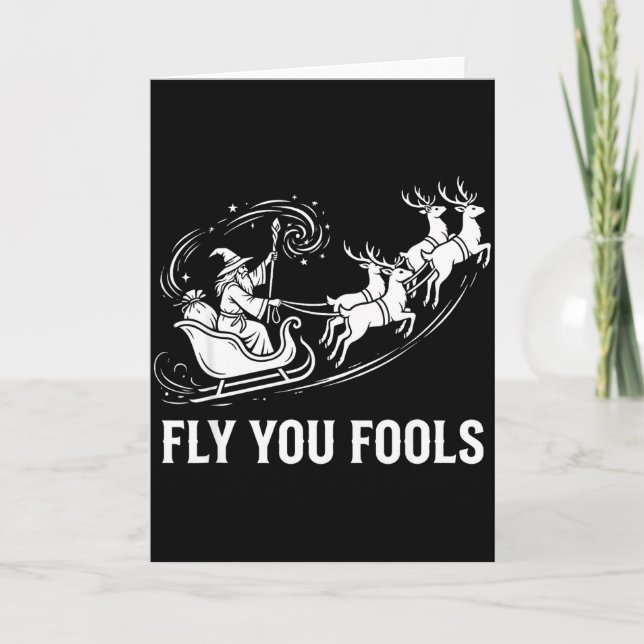 Carte Funny Fly You Fools Santa Sleigh Reindeer Christma (Devant)
