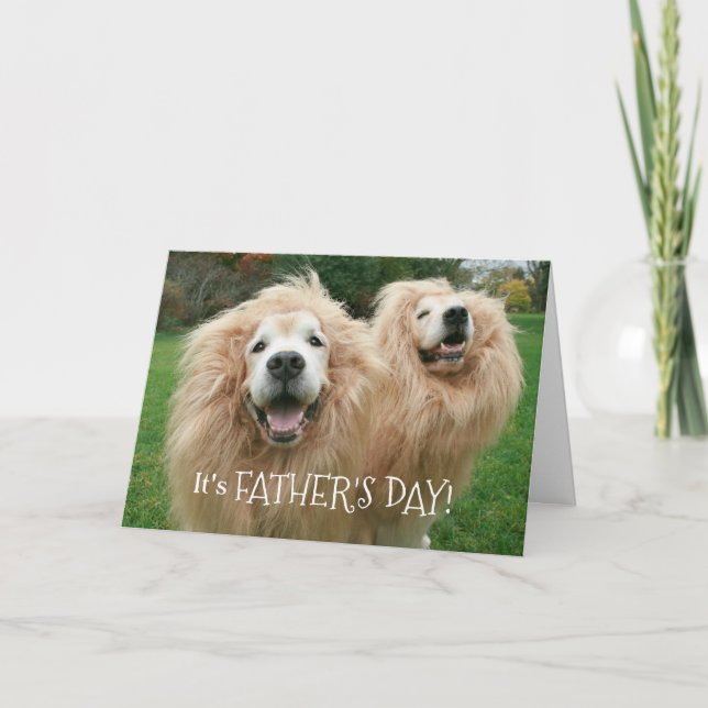 Carte Funny Golden Retriever Lion Dogs Fête des pères (Devant)