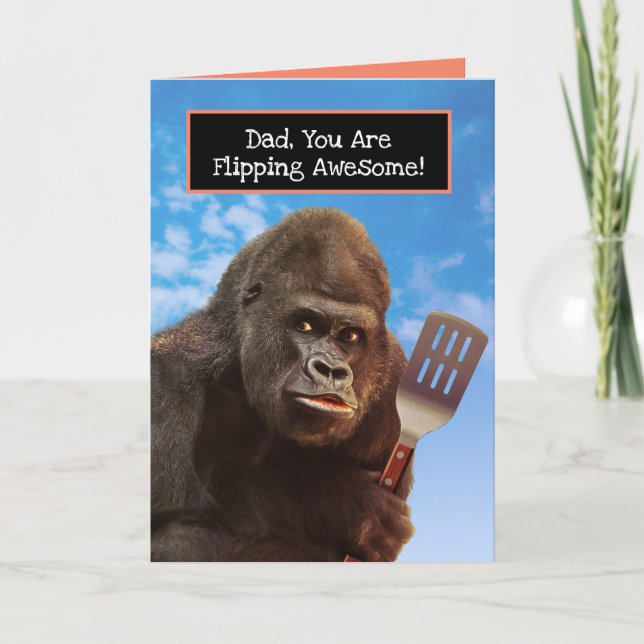 Carte Funny Gorilla Flipping Awesome BBQ Fête des pères (Devant)