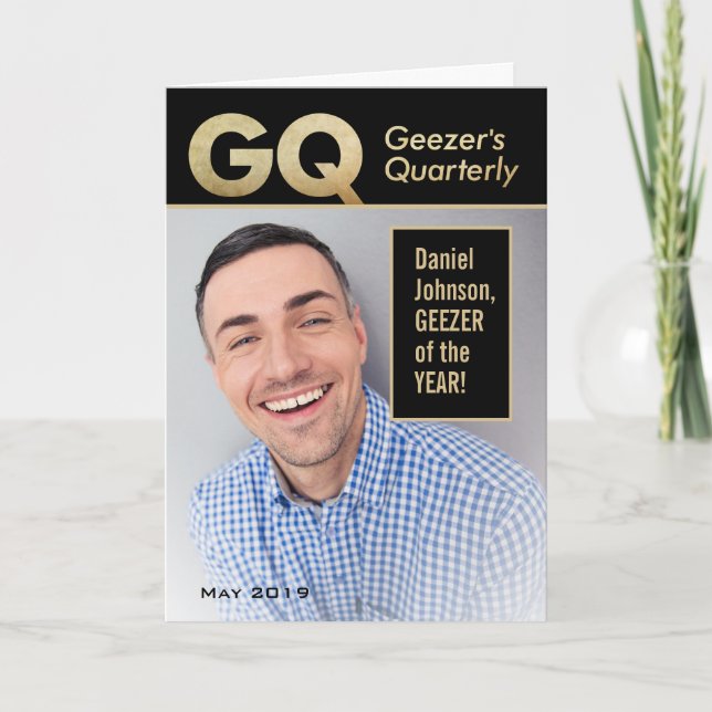 Carte Funny GQ Geezer's Quarterly Custom Photo Birthday (Devant)