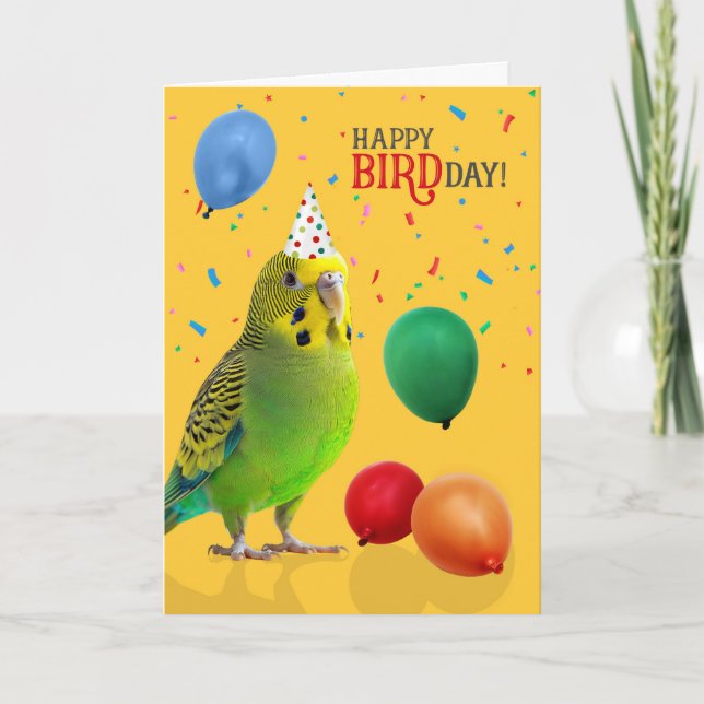 Carte Funny Green and Yellow Budgie Parakeet Birthday (Devant)