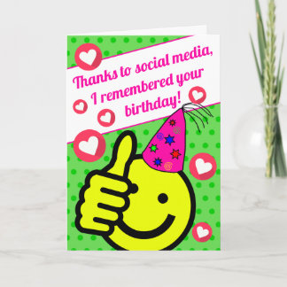 Carte Funny Green Smile Face Médias sociaux Joyeux anniv