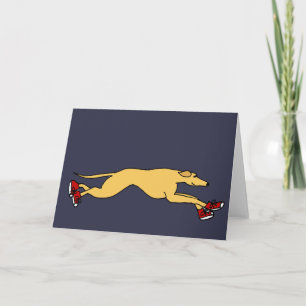 Carte Funny Greyhound Dog courir dans l'art Basket rouge