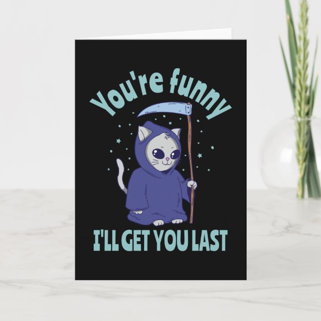 Carte Funny Grim Reaper Cat Halloween Costume (Devant)