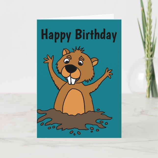 Carte Funny Groundhog in Hole Cartoon (Devant)