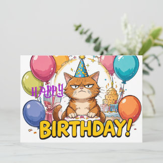 Carte Funny Grumpy Cat Birthday Card – Cartoon Party Hum