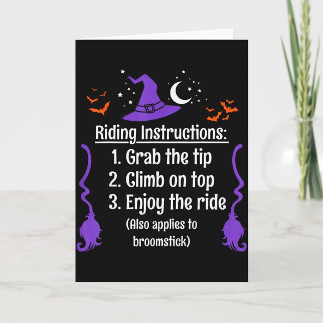 Carte Funny Halloween Adult Sarcasm Humor Witch Riding I (Devant)