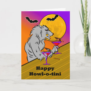 Carte Funny Halloween Howl-o-tini avec Wolf Martinis