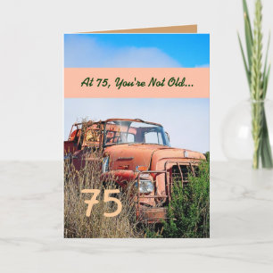 Carte FUNNY Happy 75th Birthday Vintage Orange Truck 002