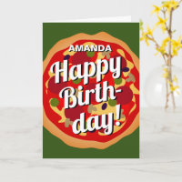 Funny Happy Birthday card avec pizza pepperoni