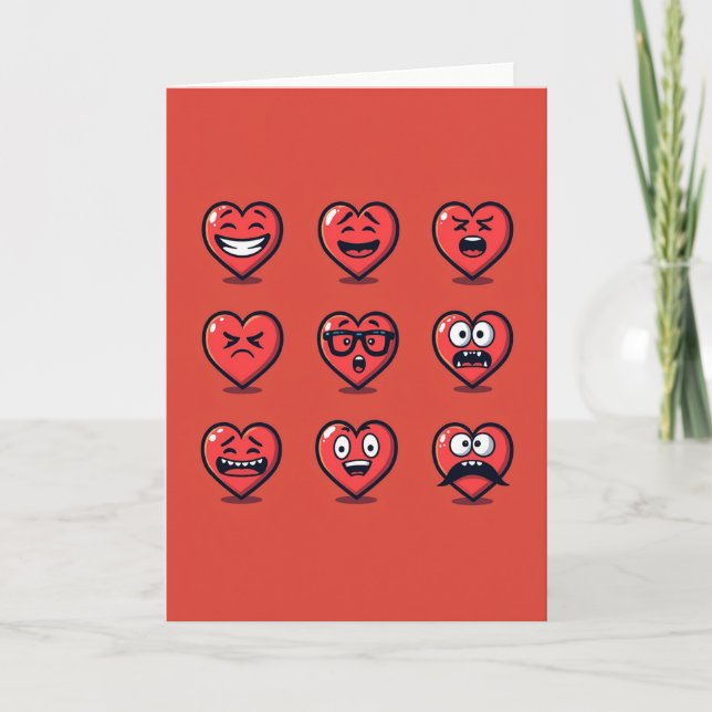 Carte Funny Hearts Emoji Moods Card (Devant)