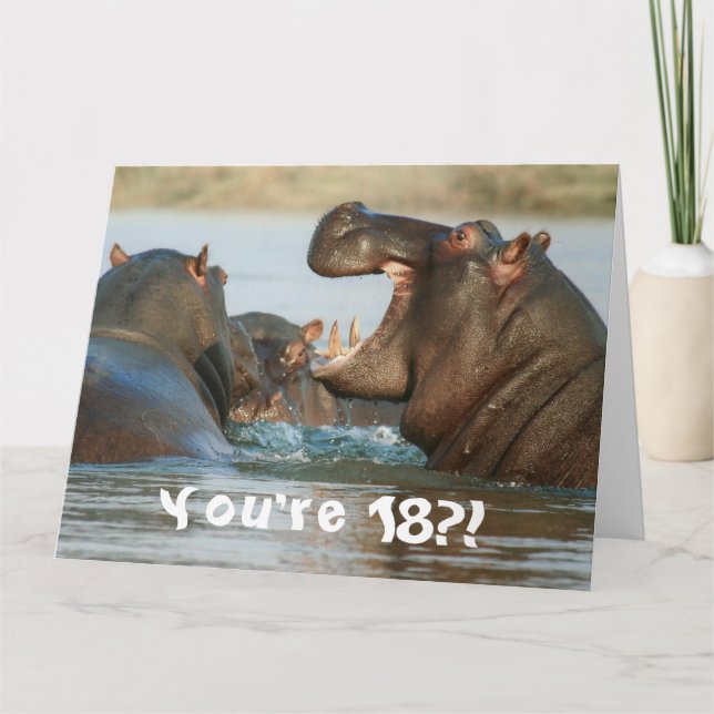 Carte Funny Hippopotamus Hippo Joyeux 18e anniversaire (Devant)