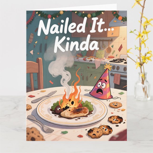 Carte Funny Holiday Cooking Fail Christmas Card Nailed (Fleur jaune)