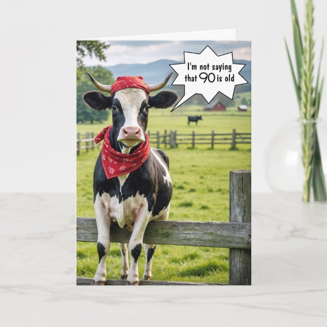 Carte Funny Holstein Cow pour 90e anniversaire (Devant)