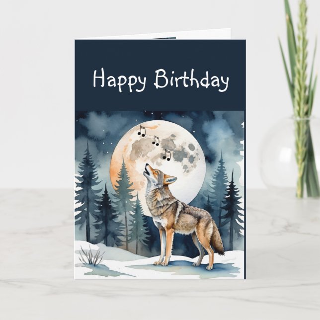 Carte Funny Howling Coyote Anniversaire (Devant)