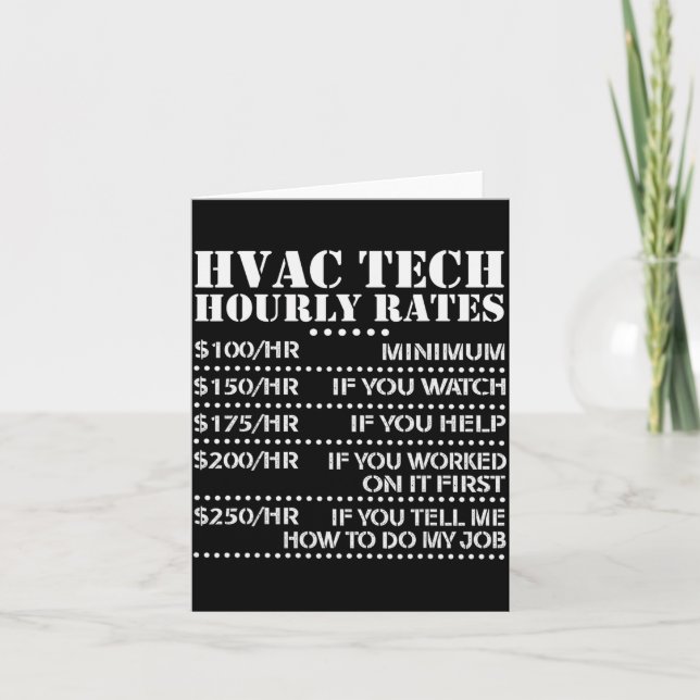 Carte Funny Hvac Tech Hourly Rate Chart Men Women  (Devant)