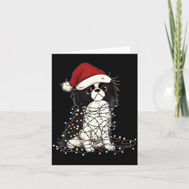 Carte Funny Japanese Chin Christmas Graphics Dog Lights  (Devant)