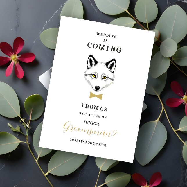 Carte Funny Jr Groomsman Gold Bow Tie Wedding Proposal (Junior Groomsman Proposal Card with Faux Gold Bow Tie and Wedding)
