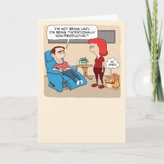 Carte Funny Lazy Guy est là pour chatter Anniversaire (Devant)