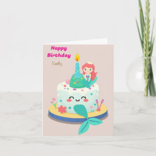 CARTE FUNNY MERMAID THEMEME ANNIVERSAIRE DE ENFANT CAKE