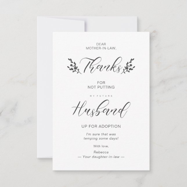 Carte Funny Mother-in-law Quote Botanical Handwriting (Devant)