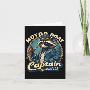 Carte Funny Motor Boat Captain Nautical Raccoon Mème Cos