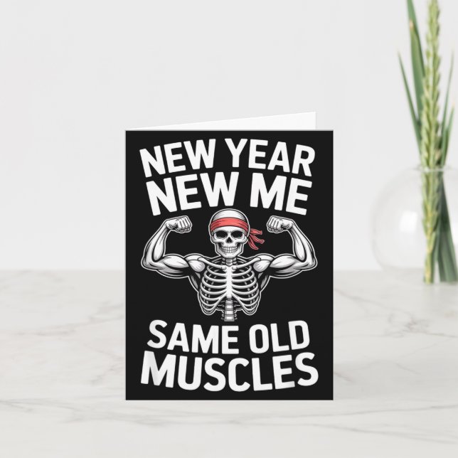 Carte Funny New Year Gym Skeleton Resolution Workout Hum (Devant)
