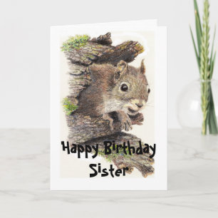 Carte Funny, Nutty Sister Birthday Squirrel Card