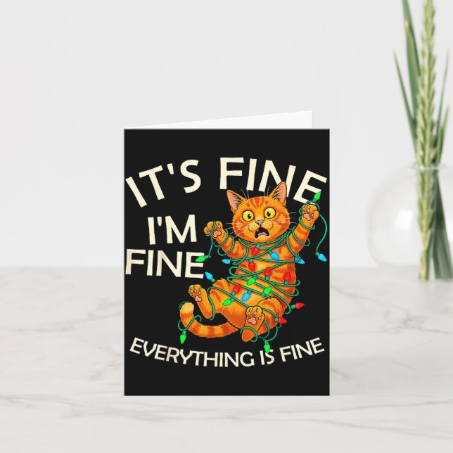 Carte Funny Orange Cat Christmas Light It's Fine I'm Fin (Devant)