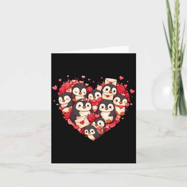 Carte Funny Penguin Heart Valentine Penguin Womens Mens  (Devant)