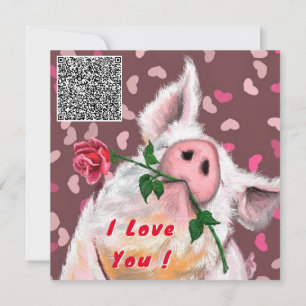 Carte Funny Pig Valentine's Day Card Votre QR Code Voeux