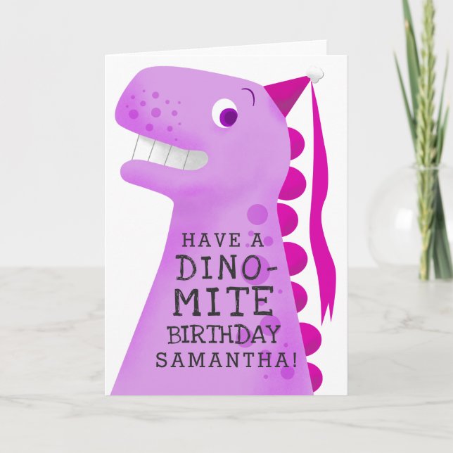 Carte Funny Pink Dinosaur Kids Birthday (Devant)
