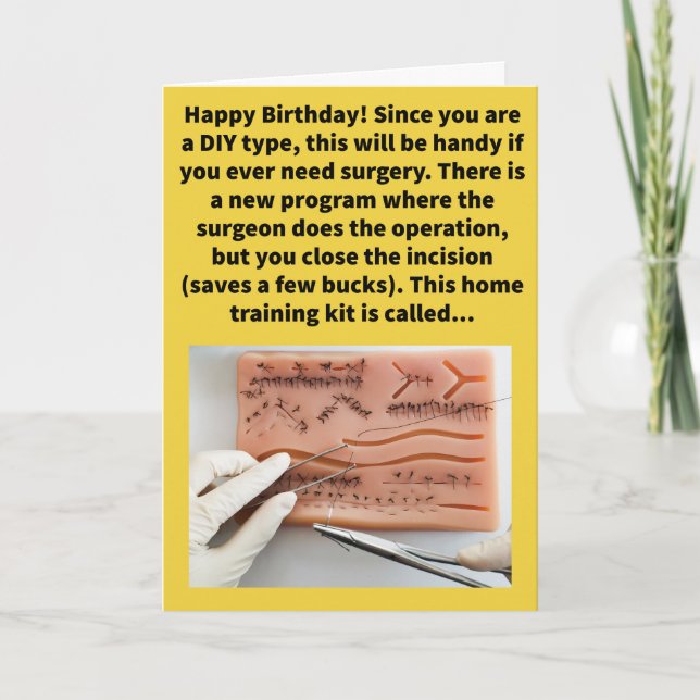 Carte Funny Pun Suture Self Happy Anniversaire (Devant)
