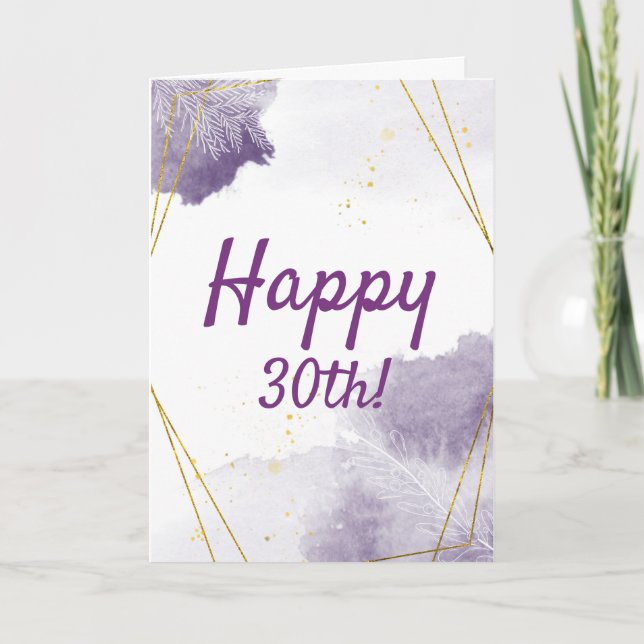 Carte Funny Purple 30e anniversaire Aquarelle, cadre d'o (Devant)