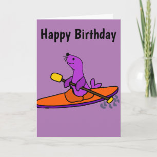 Carte Funny Purple Seal Kayaking Cartoon