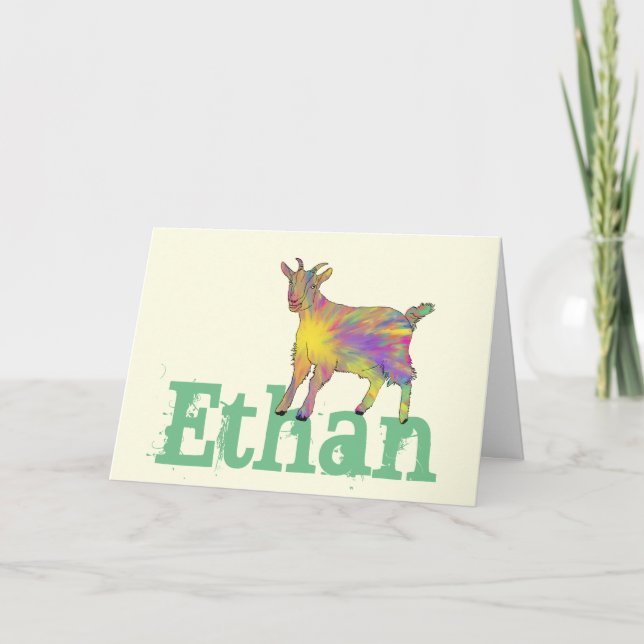 Carte Funny Rainbow Chèvre coloré Animal Art Nom Ethan (Devant)