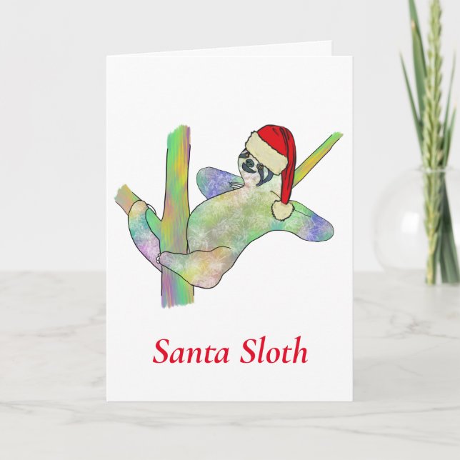 Carte Funny Rainbow Père Noël Sloth mignonne animal de N (Devant)