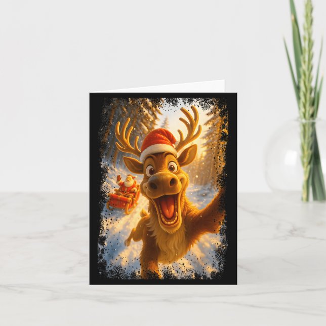 Carte Funny Reindeer Selfie Santa Merry Christmas Men Wo (Devant)